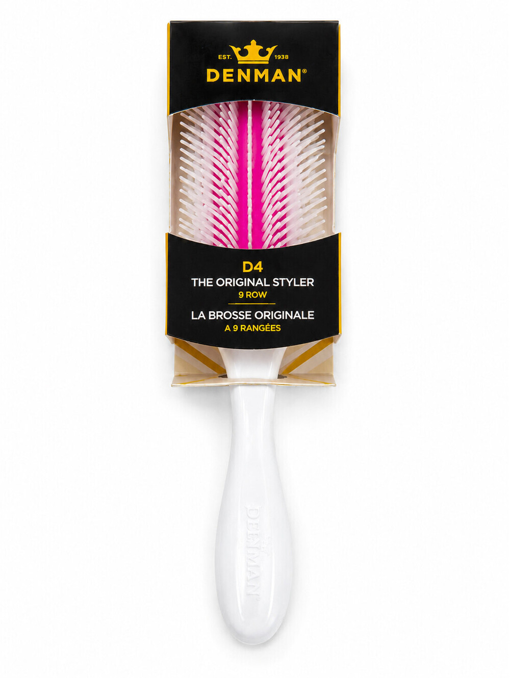 Denman D4 Original Styler 9 Row Hair Brush White Pink Curl Definer NEW
